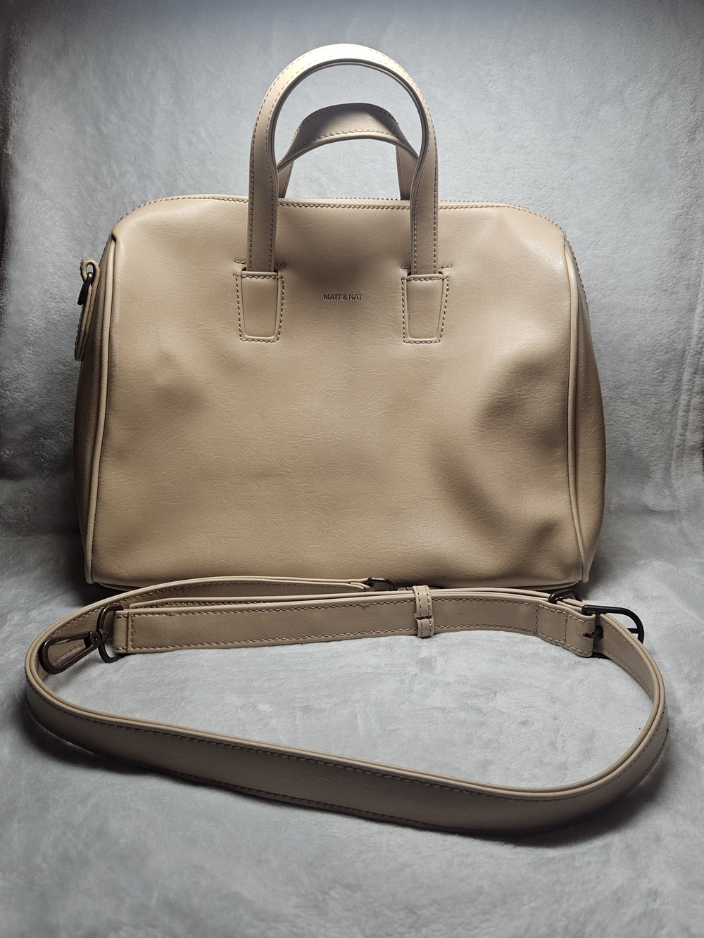 Matt & Nat Beige Vegan Leather Dome Satchel with Strap